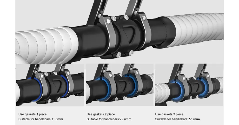Use different pieces of gaskets to fit different sizes of bike handlebars
