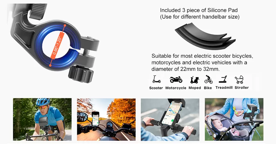 Included 3 Piece of Silicone Pad(Use for Different Handlebar Size)