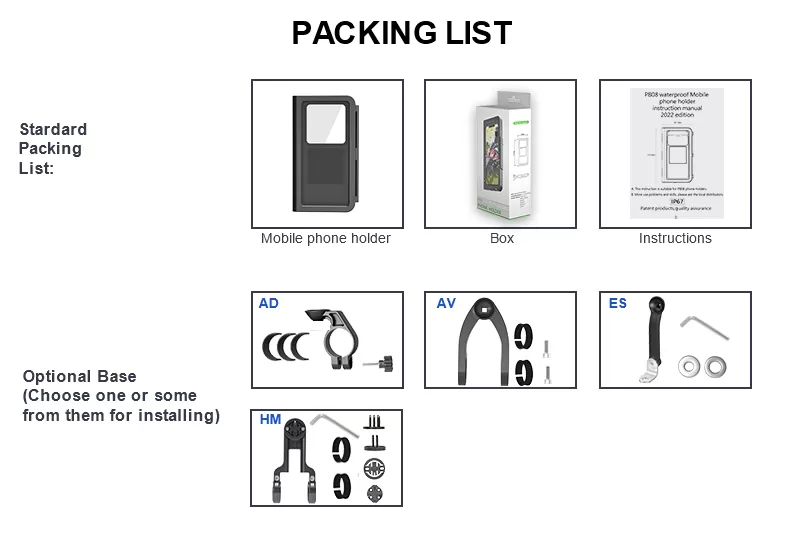 Packing List of Waterproof Bike Phone Holder PB08PRO