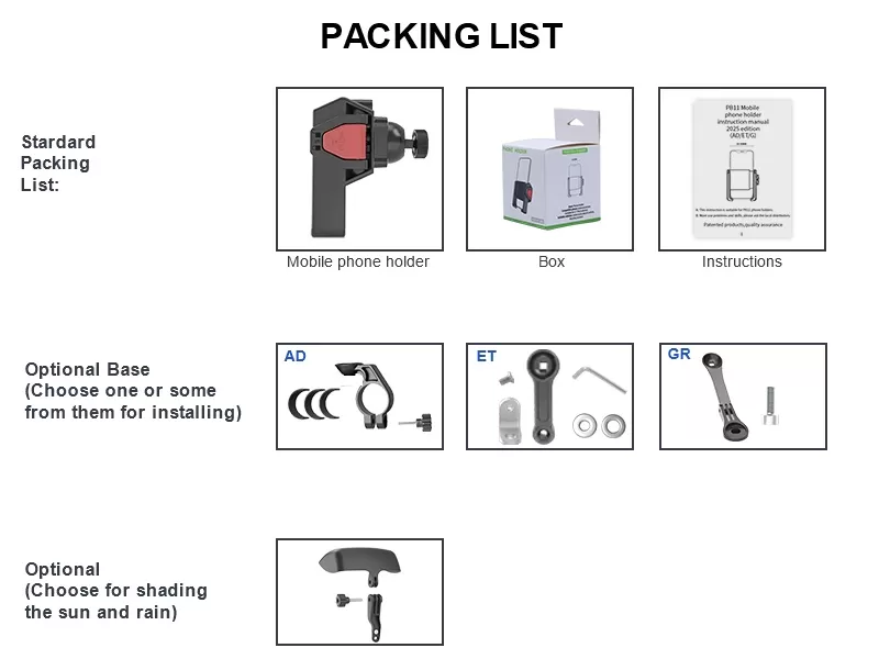 Quick Release Bike Phone Holder PB11 Packing-List