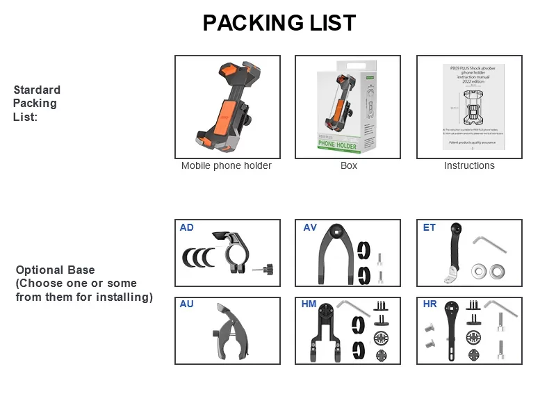 Shock Absorbing Bike Phone Holder PB09PLUS Packing List Shock Absorbing Bike Phone Holder PB09PLUS Packing List